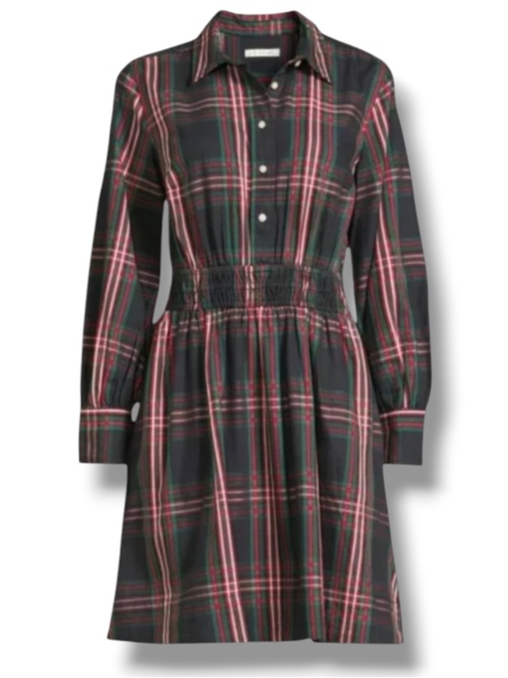 Free Assembly Women’s Plaid Smocked Waist Collared Holiday Tartan Dress